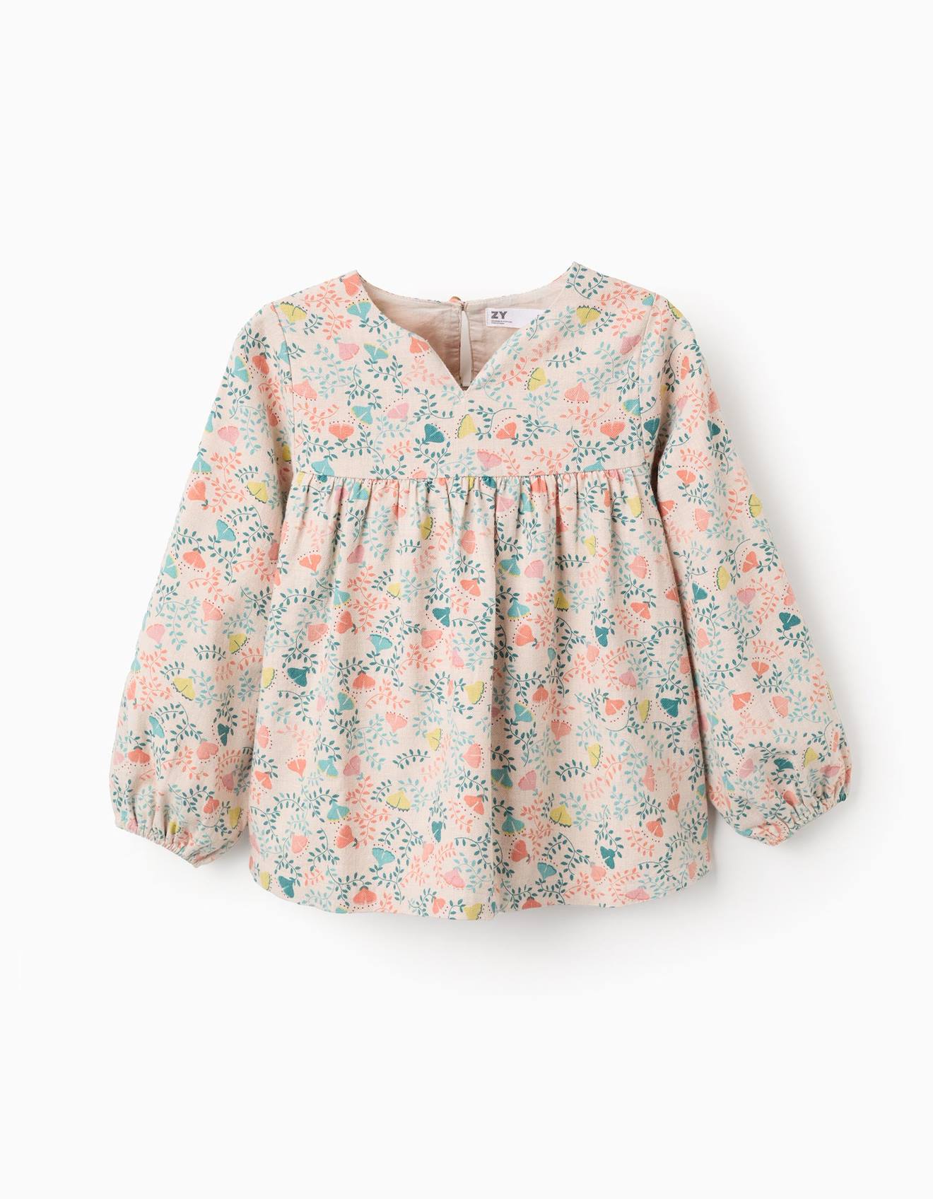 Tunique En Sergé À Motifs Floraux Colorés Beige Clair