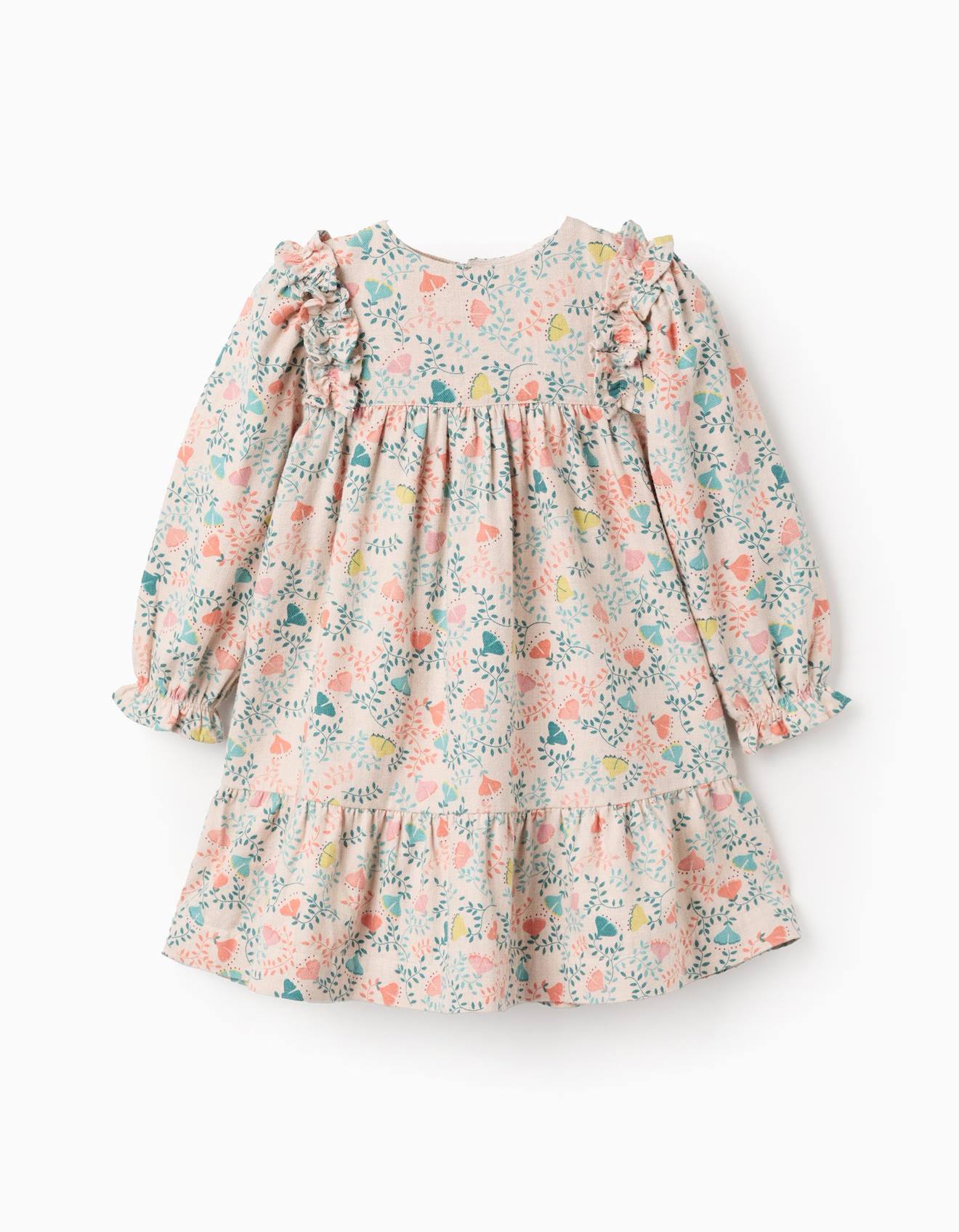 Robe En Sergé À Fleurs Colorées Beige Clair
