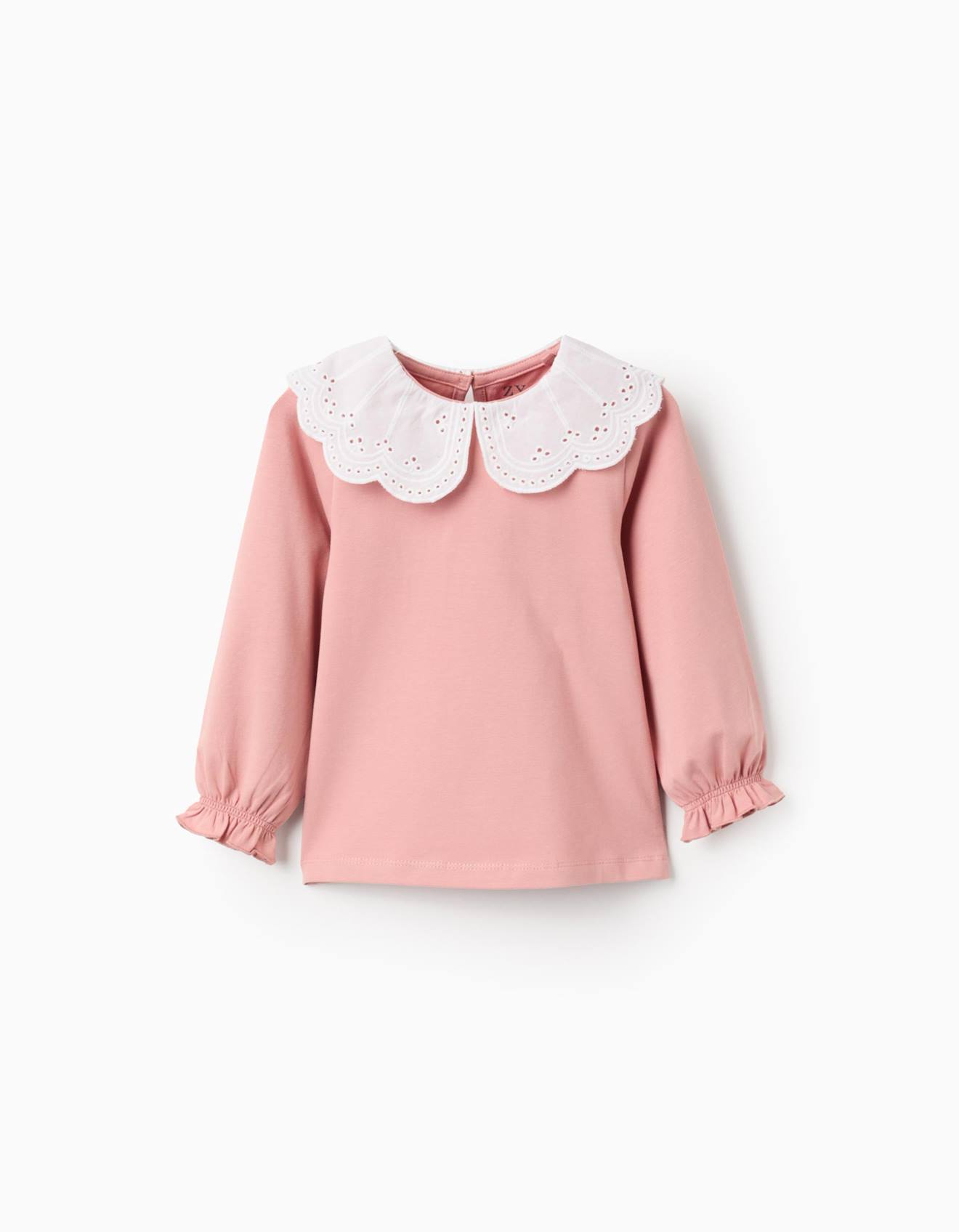 T-shirt Avec Col À Volants En Broderie Anglaise Rose