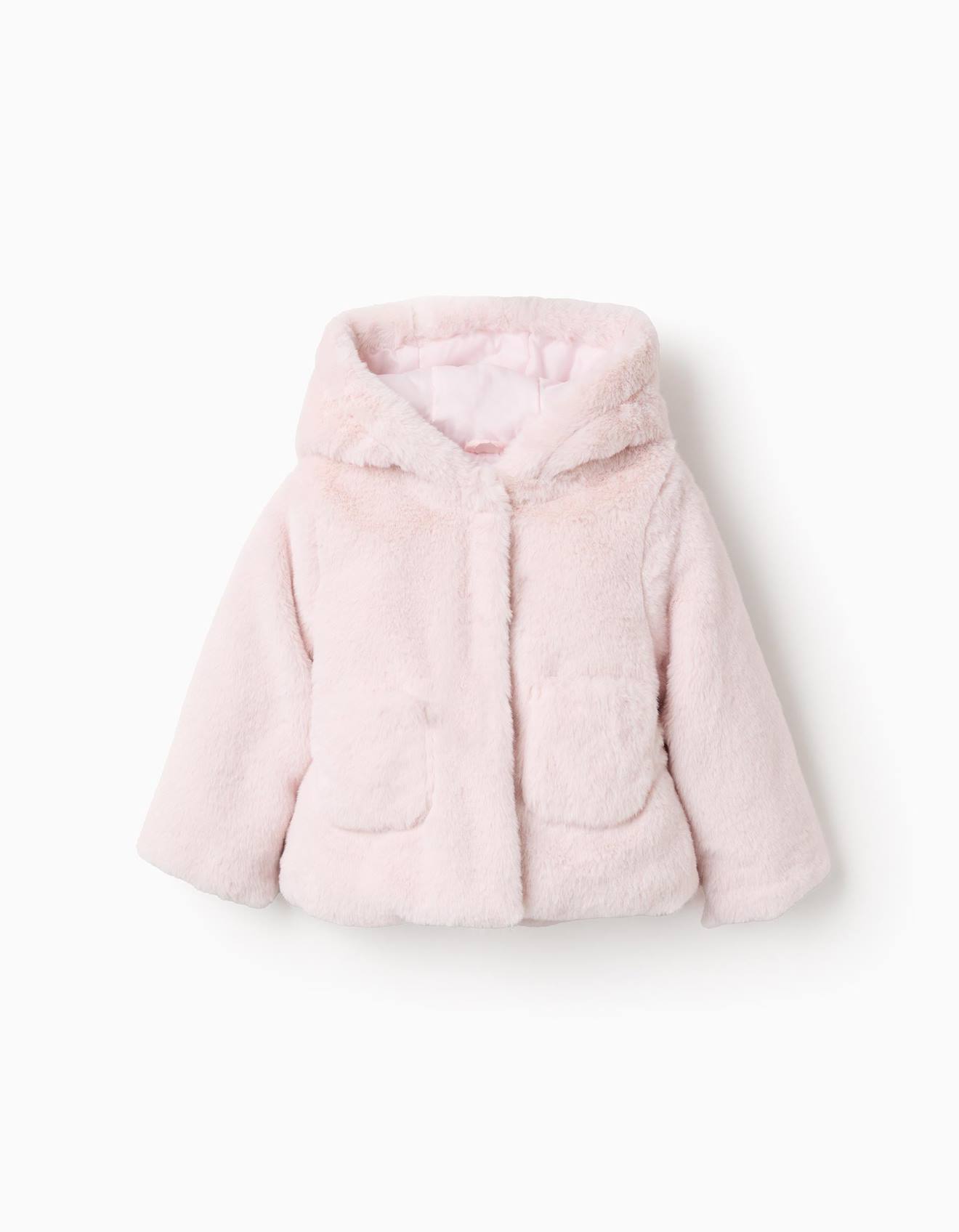 Blouson Pelucheux Avec Capuche Rose Clair