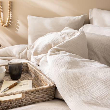 Parure de lit unie en coton, gaze de coton Blanc+Bleu horizon+Caramel+Chocolat+Lichen+Naturel+Terre cuite 29 - vertbaudet enfant 