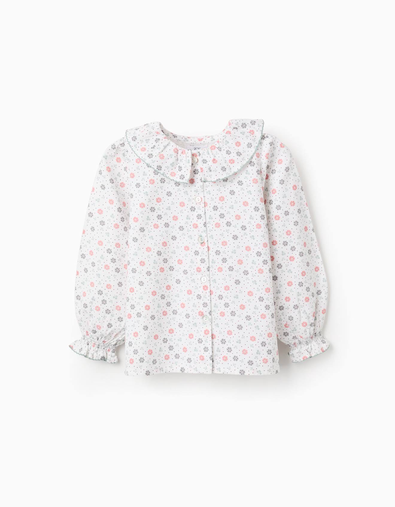 Chemise En Coton Florale Blanc