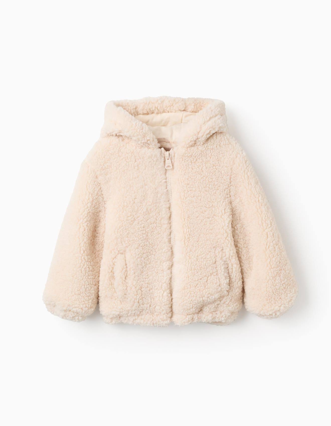 Blouson En Sherpa Avec Capuche Gris Clair