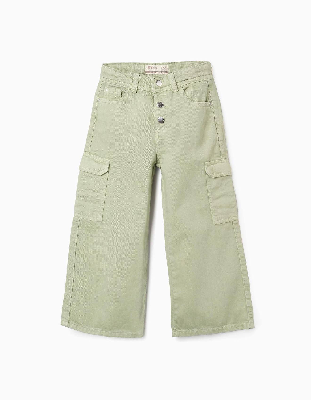 Pantalon Cargo En Sergé Vert Clair