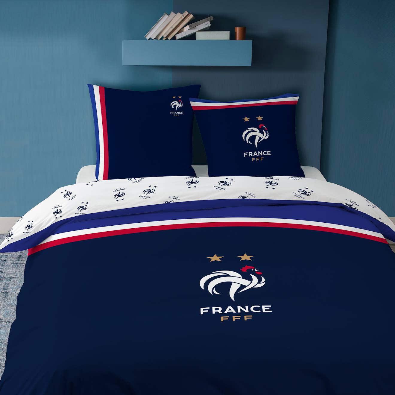 Parure De Lit Imprimée 100% Coton, Fff Drapeau Bleu Marine