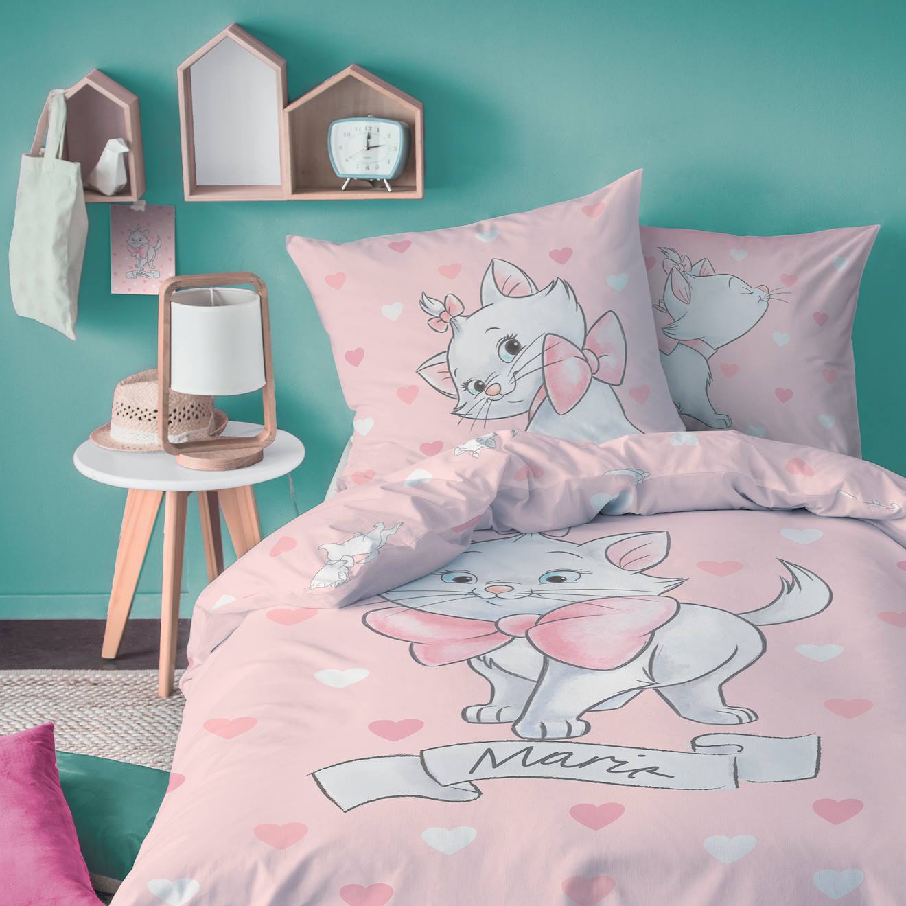 Parure De Lit Imprimée 100% Coton, Disney Home Les Aristochats Love Rose