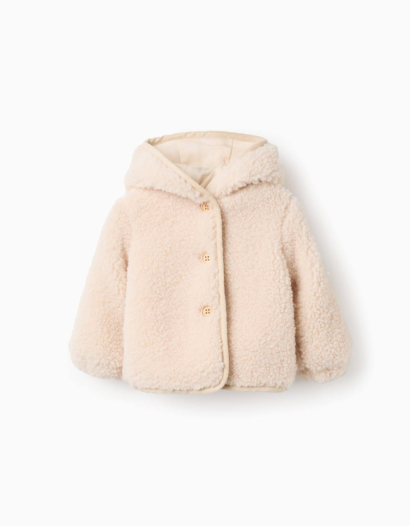Blouson En Sherpa Avec Capuche Gris Clair
