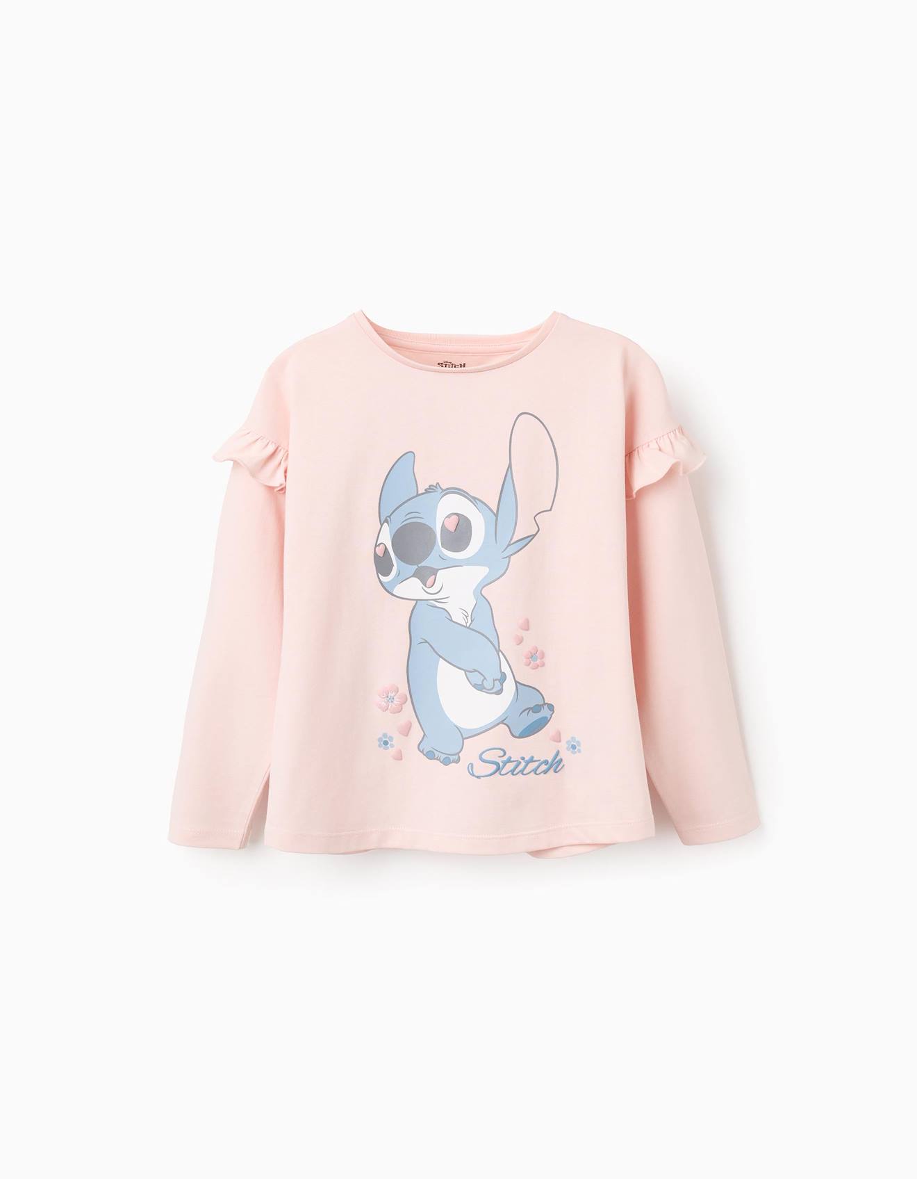 T-shirt À Manches Longues En Coton Lilo Et Stitch Rose Clair