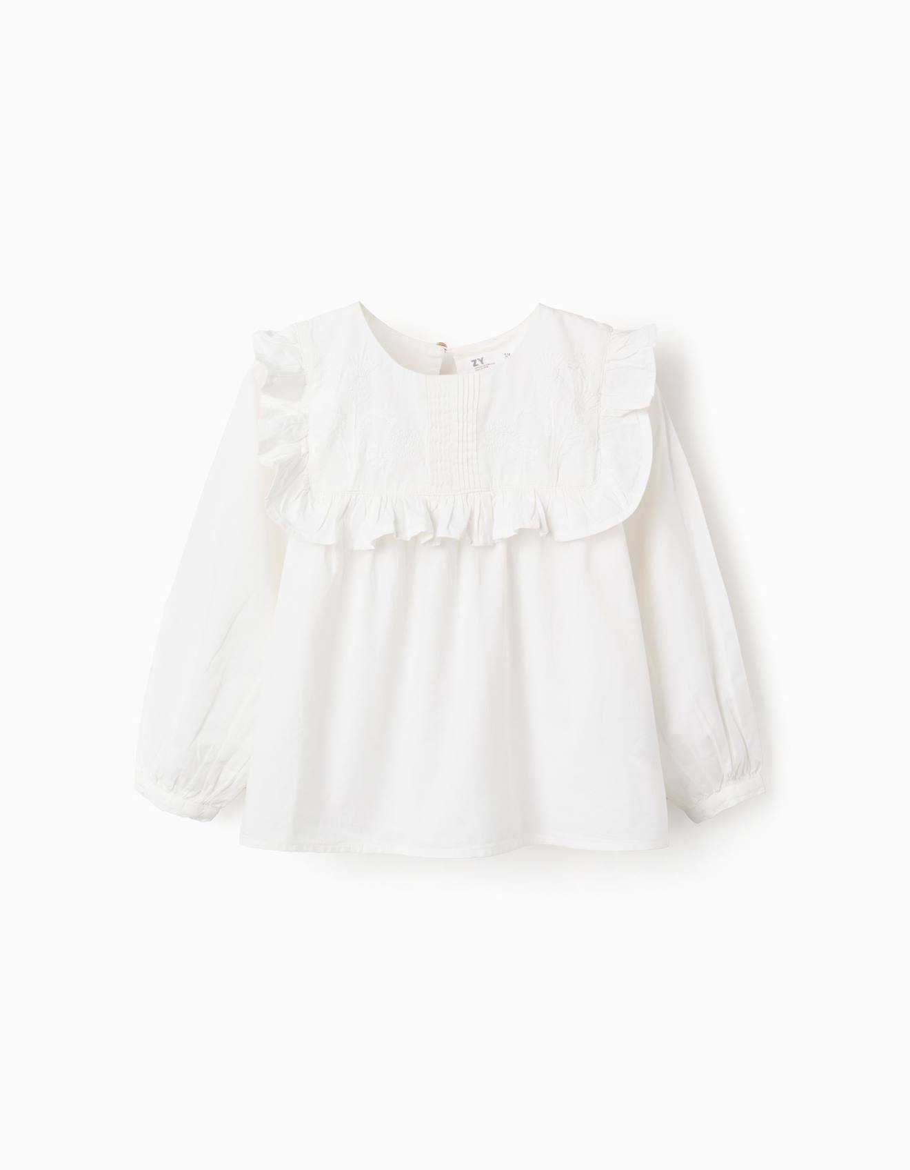 Chemisier En Coton Avec Volants Et Broderies Blanc 18 €