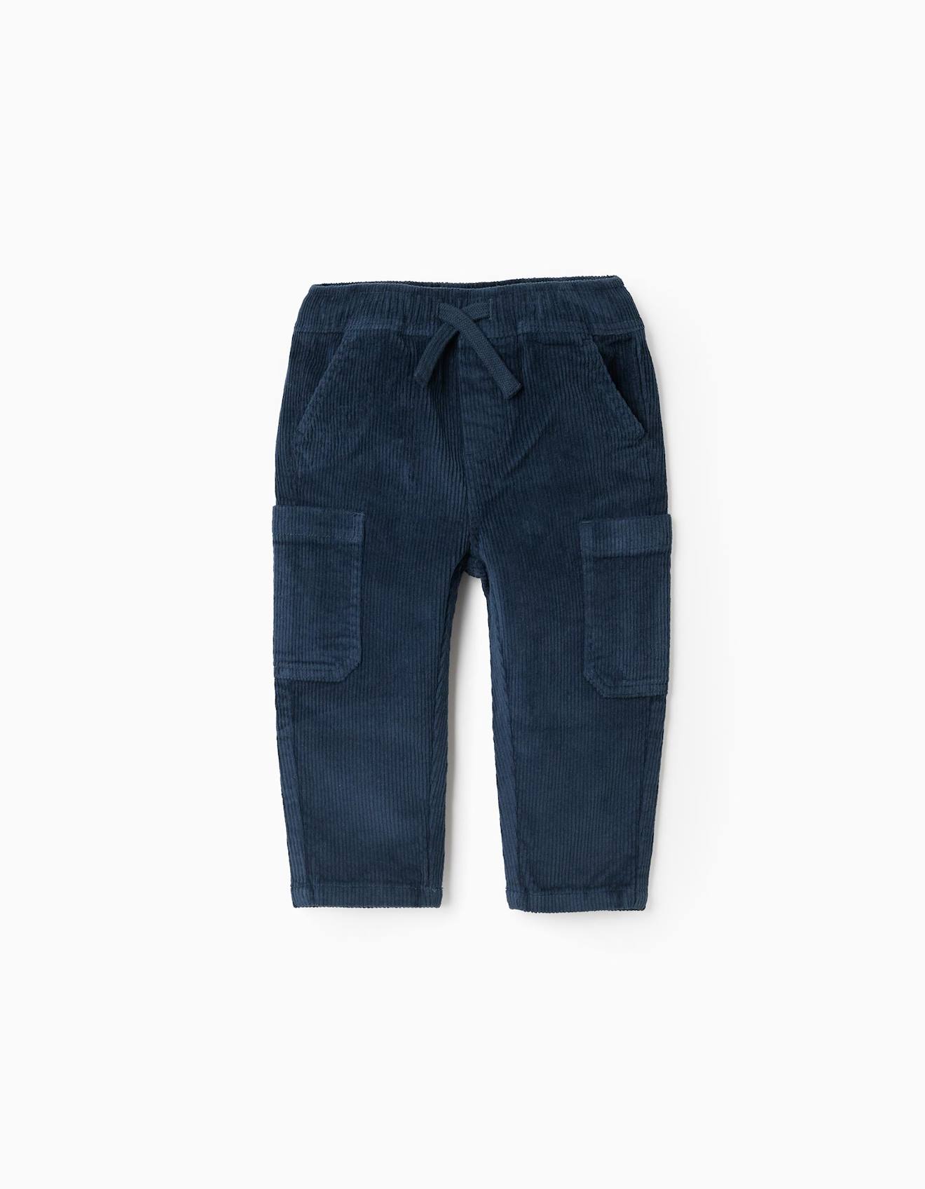 Pantalon En Velours Côtelé Cargo Bleu Foncé