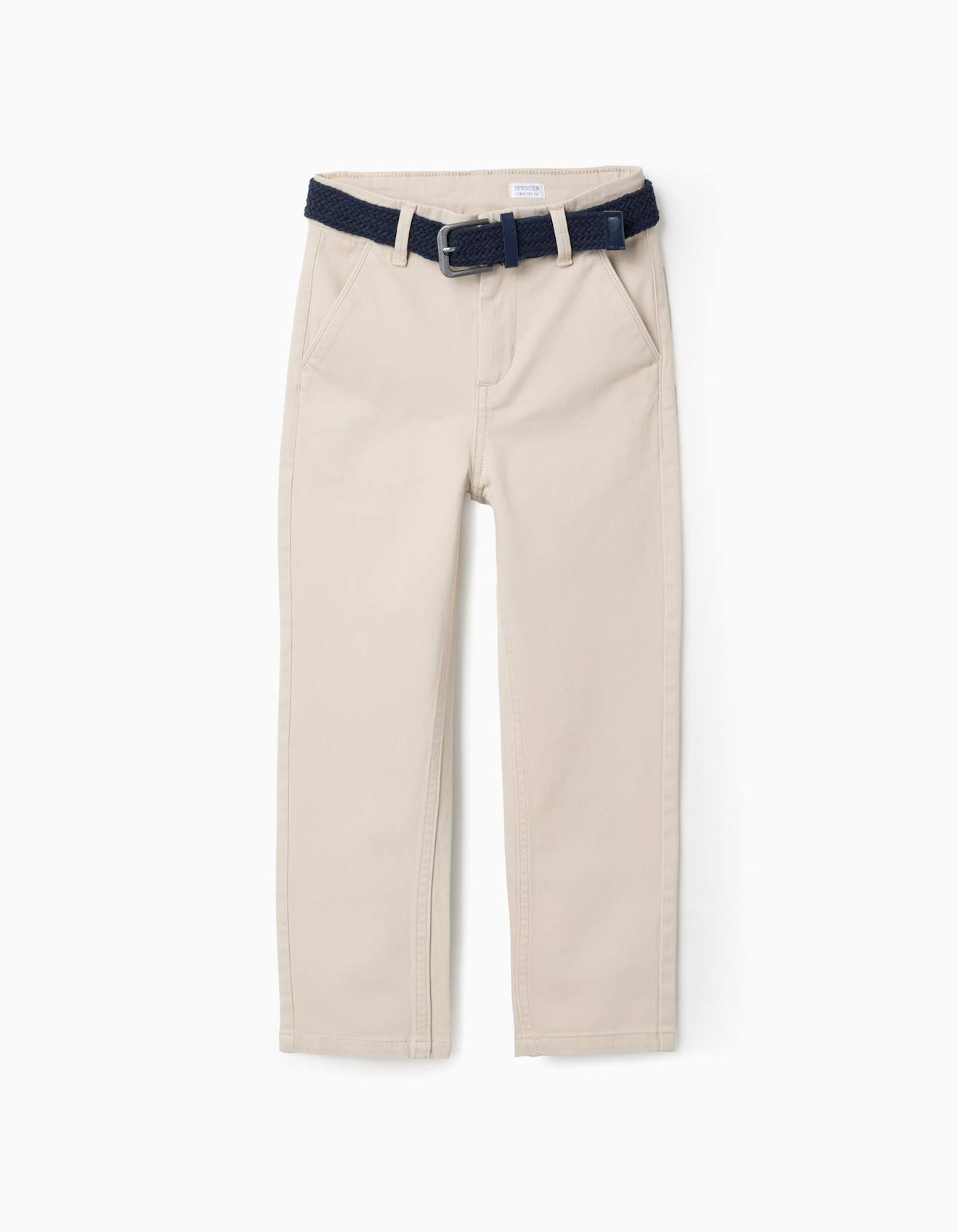 Pantalon Chino En Sergé Avec Ceinture Beige Clair