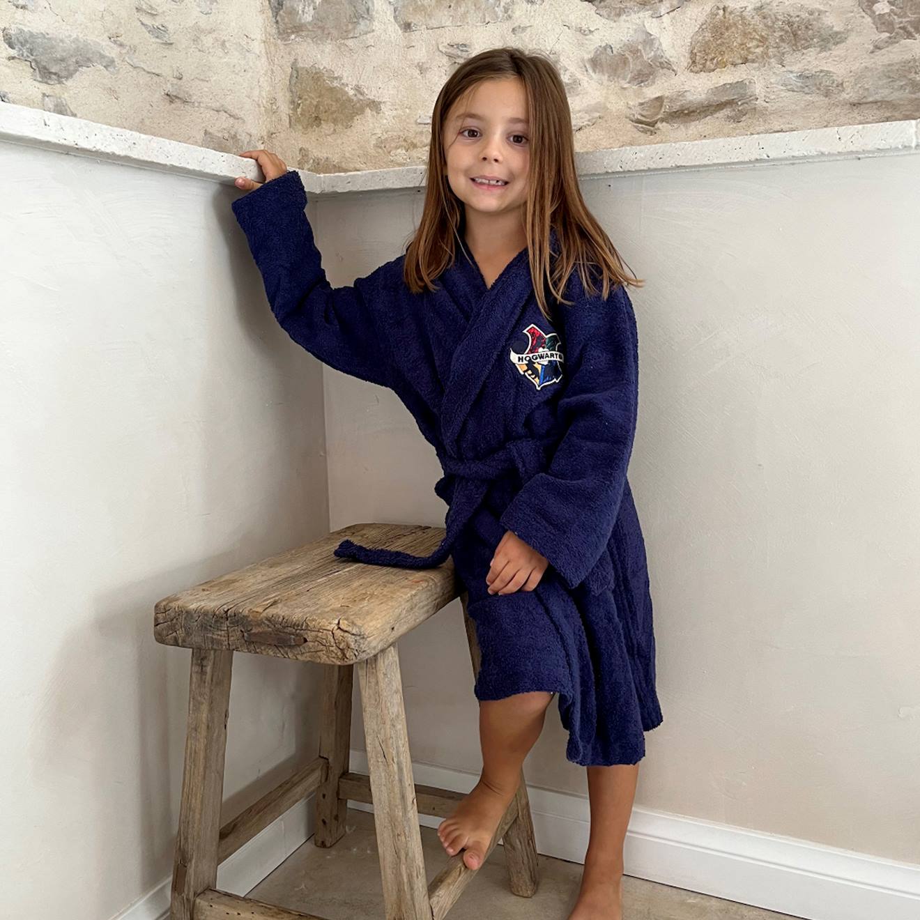 Peignoir Enfant 100% Coton, Harry Potter Blason Bleu Foncé