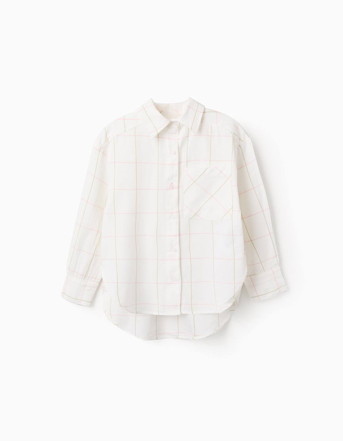 Chemise Asymétrique En Coton À Carreaux Blanc
