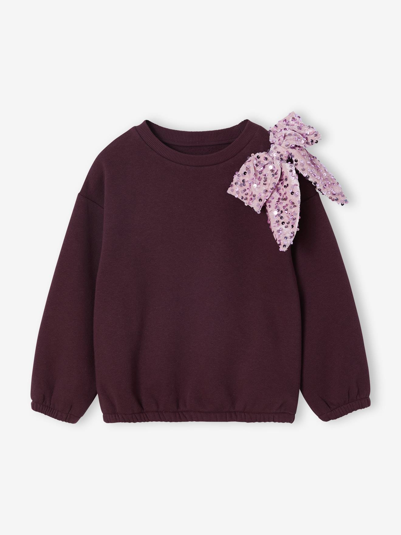 Sweat fille noeud en sequins prune