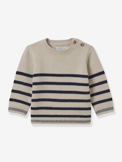 VERTBAUDET Pull Marinière Bébé Rayé Marine - Broderie Cœurs | 100% Coton | Taille 12M (74cm)