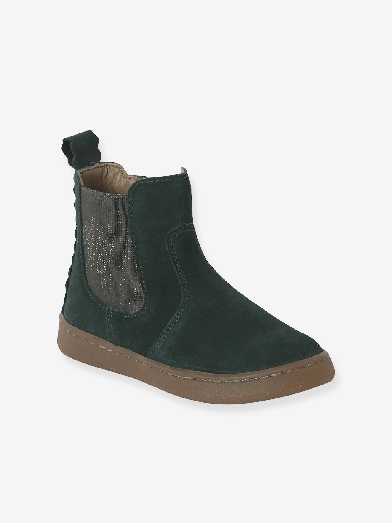 Boots fille cuir zippées vert