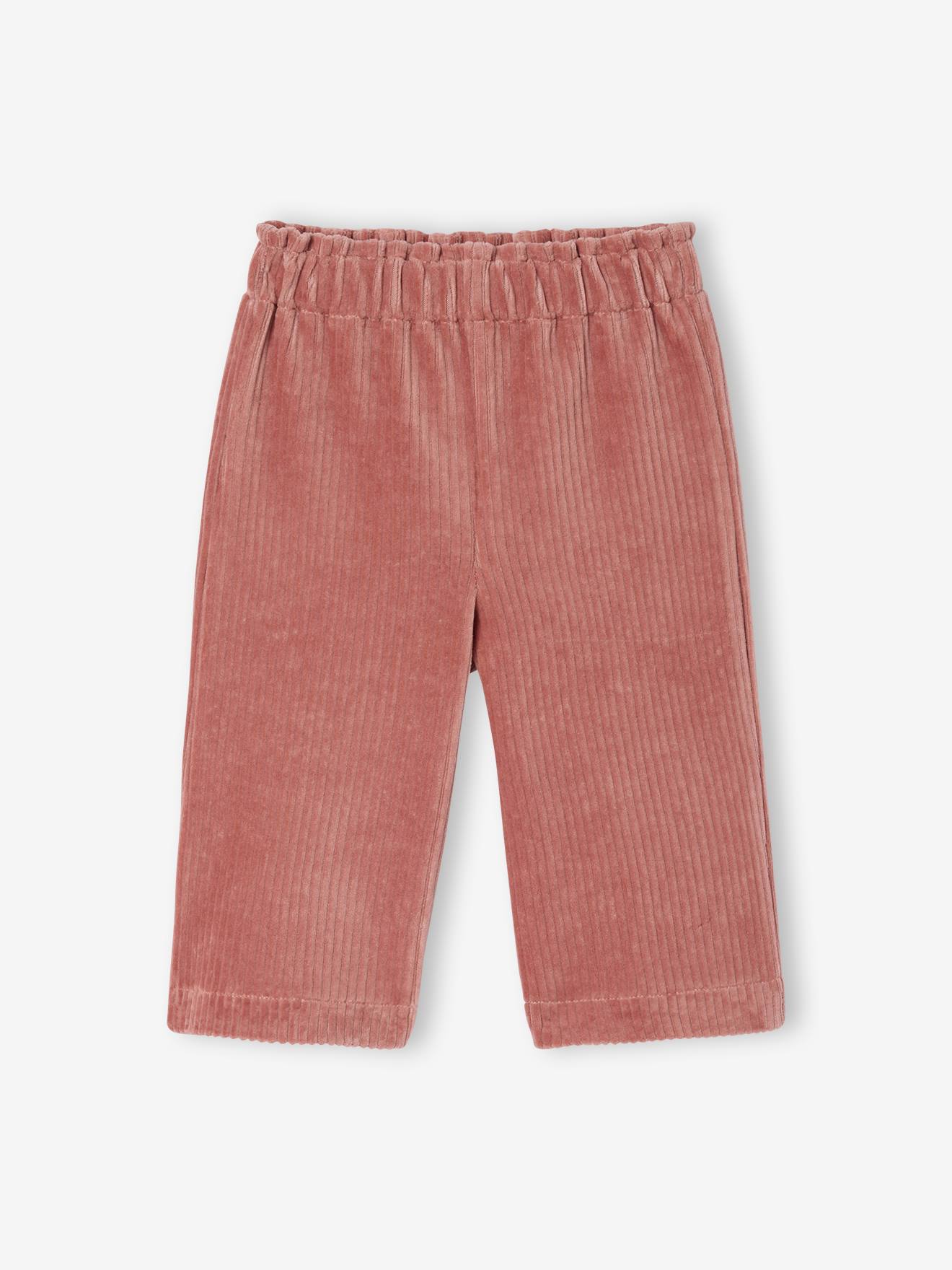 Pantalon bébé en velours forme large vieux rose
