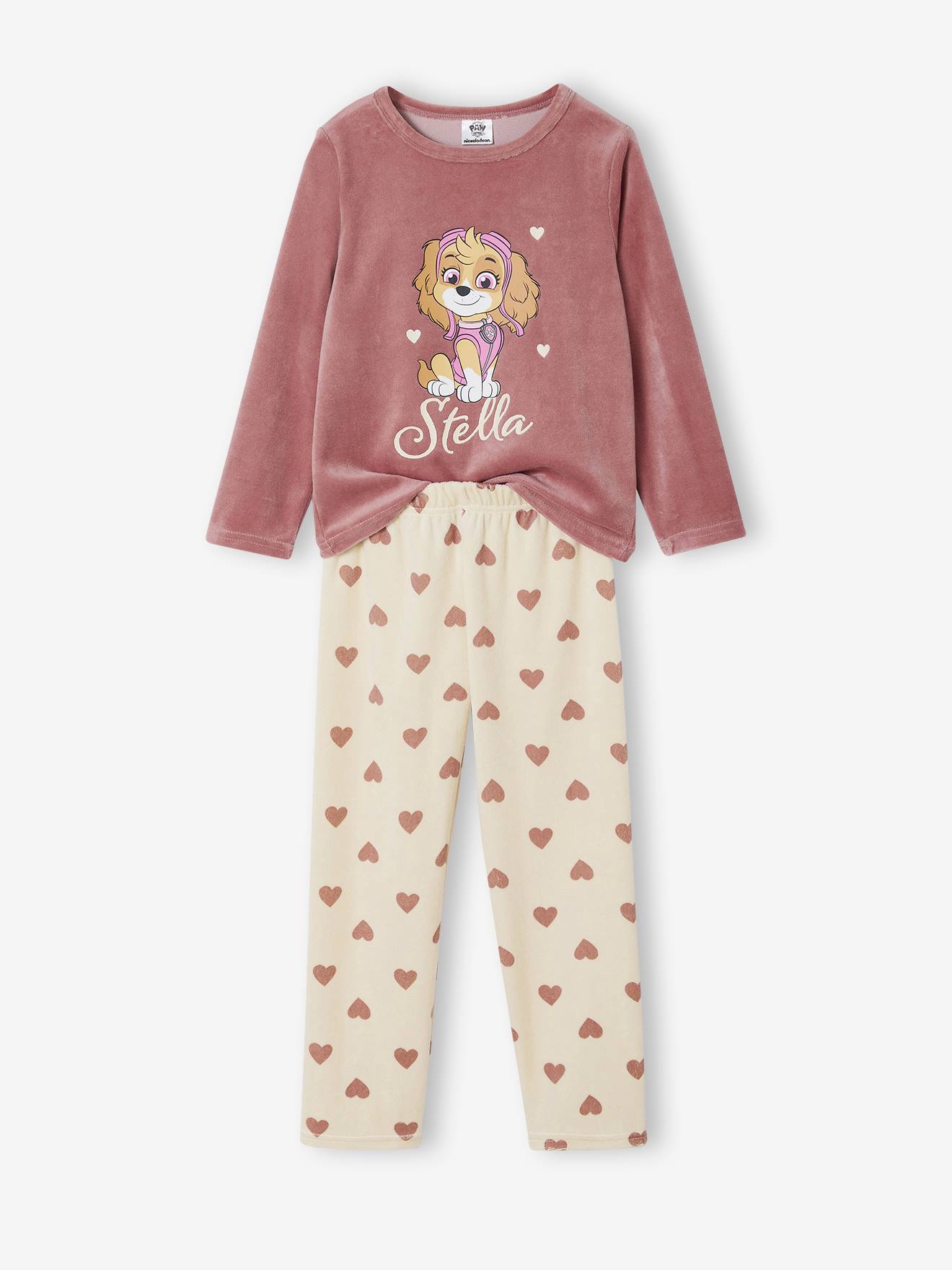 Pyjama fille Pat'Patrouille en velours rose/écru