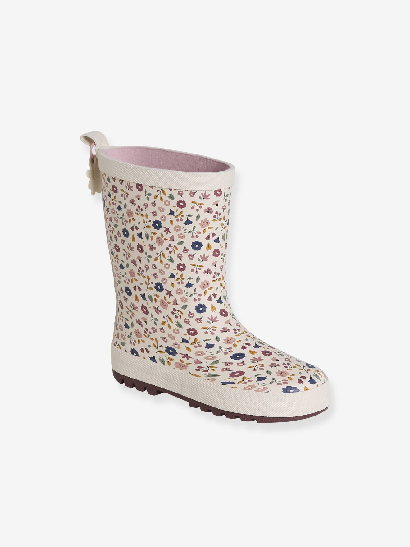 Bottes pluie fille caoutchouc rose imprimé
