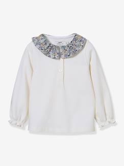 -T-shirt col en tissu Liberty bébé coton biologique