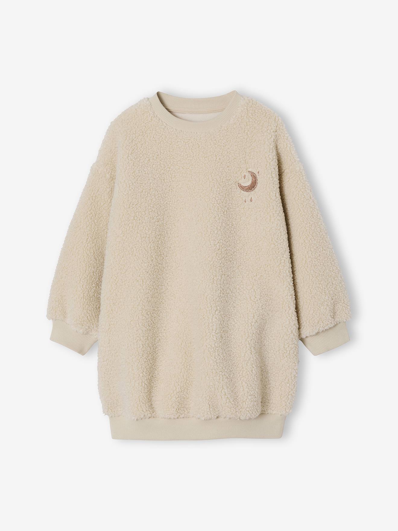 Robe fille sherpa détails brodés vanille