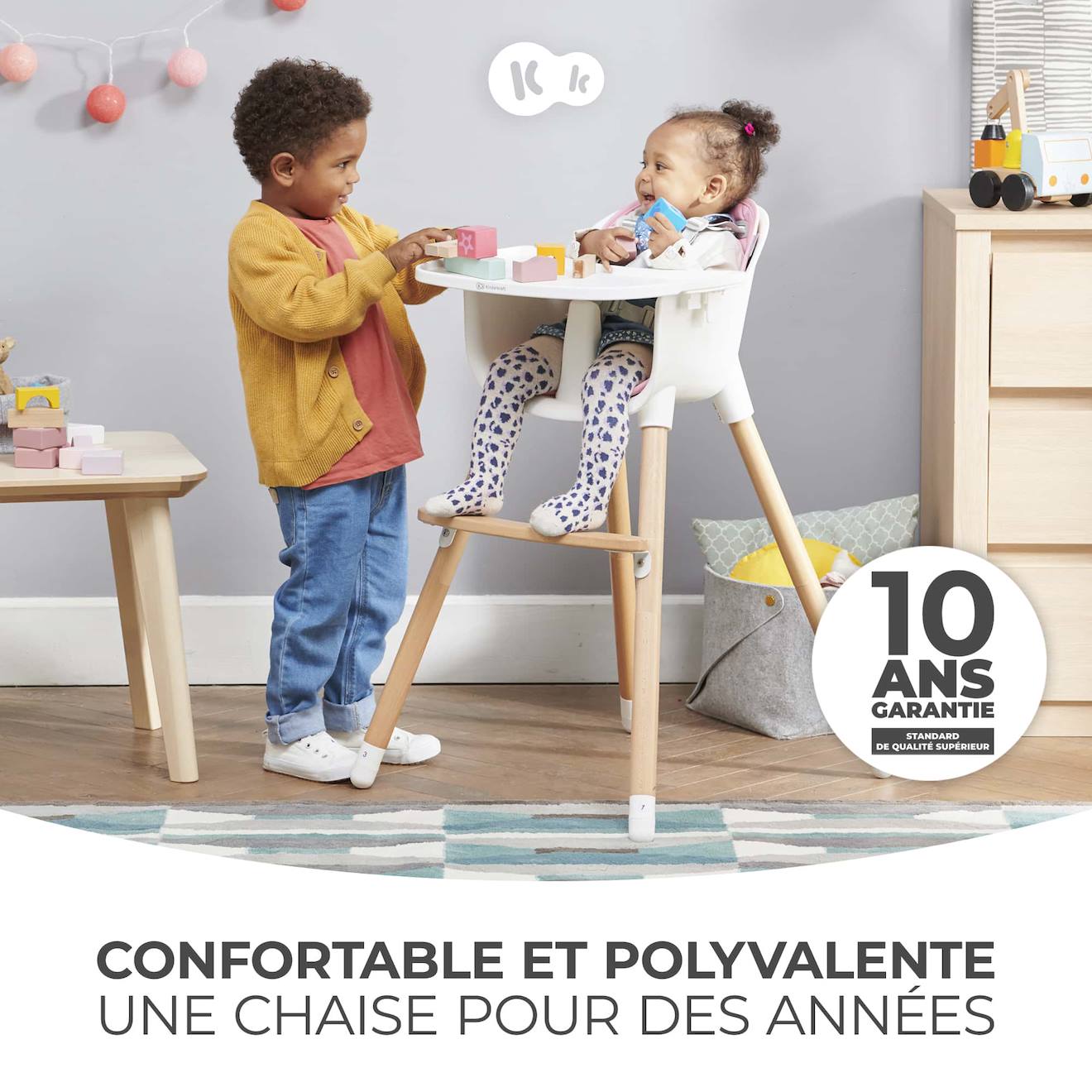 Chaise Haute Évolutive Bébé 2 En 1 Avec Position Transat Pink (Kinderkraft) - Image 1
