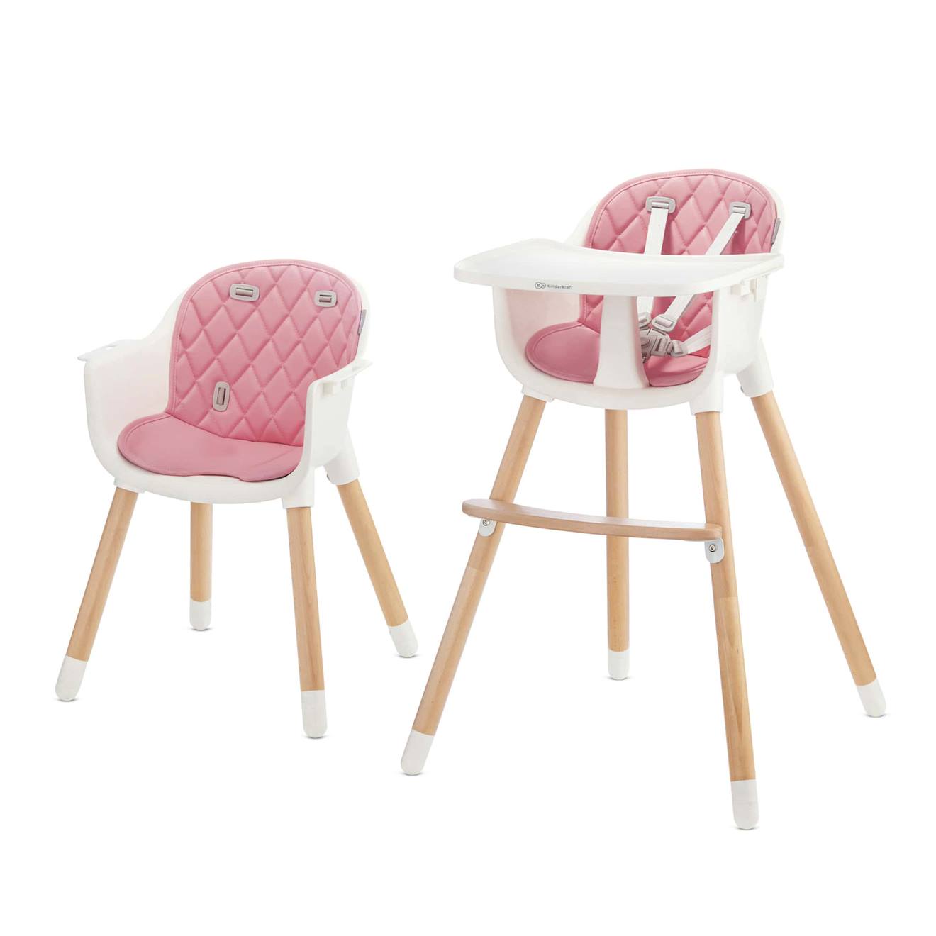 Chaise Haute Évolutive Kinderkraft Sienna 2 En 1 Avec Plateau Amovible, Harnais 5 Points Et Repose-pieds Confortable Pink