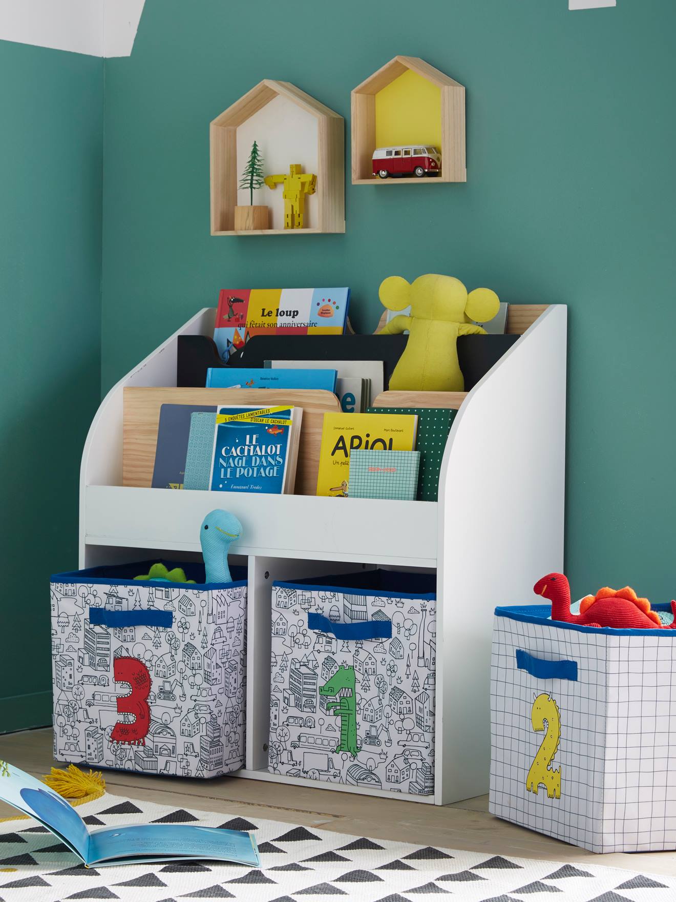 Meuble de rangement 2 cases + étagère-bibliothèque LIGNE SCHOOL blanc