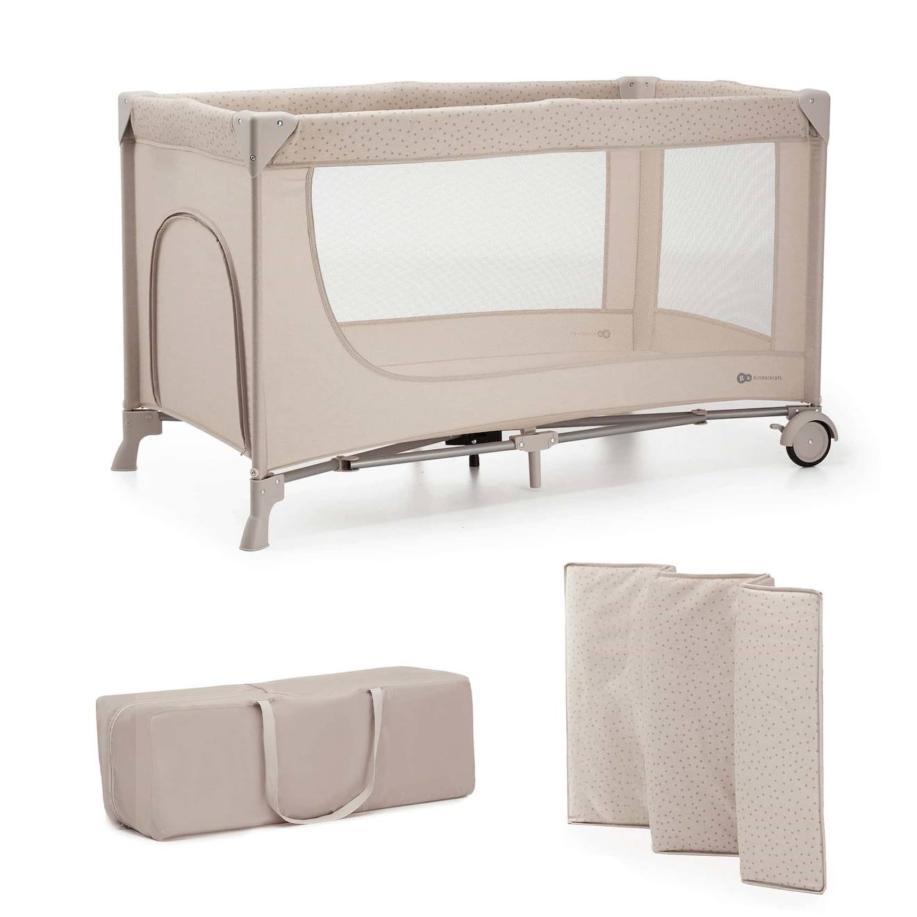 Lit Parapluie Joy 2 2 En 1 Avec Sortie Latérale Zippée, Pliage Compact En 5 Secondes Et Sac De Transport Beige
