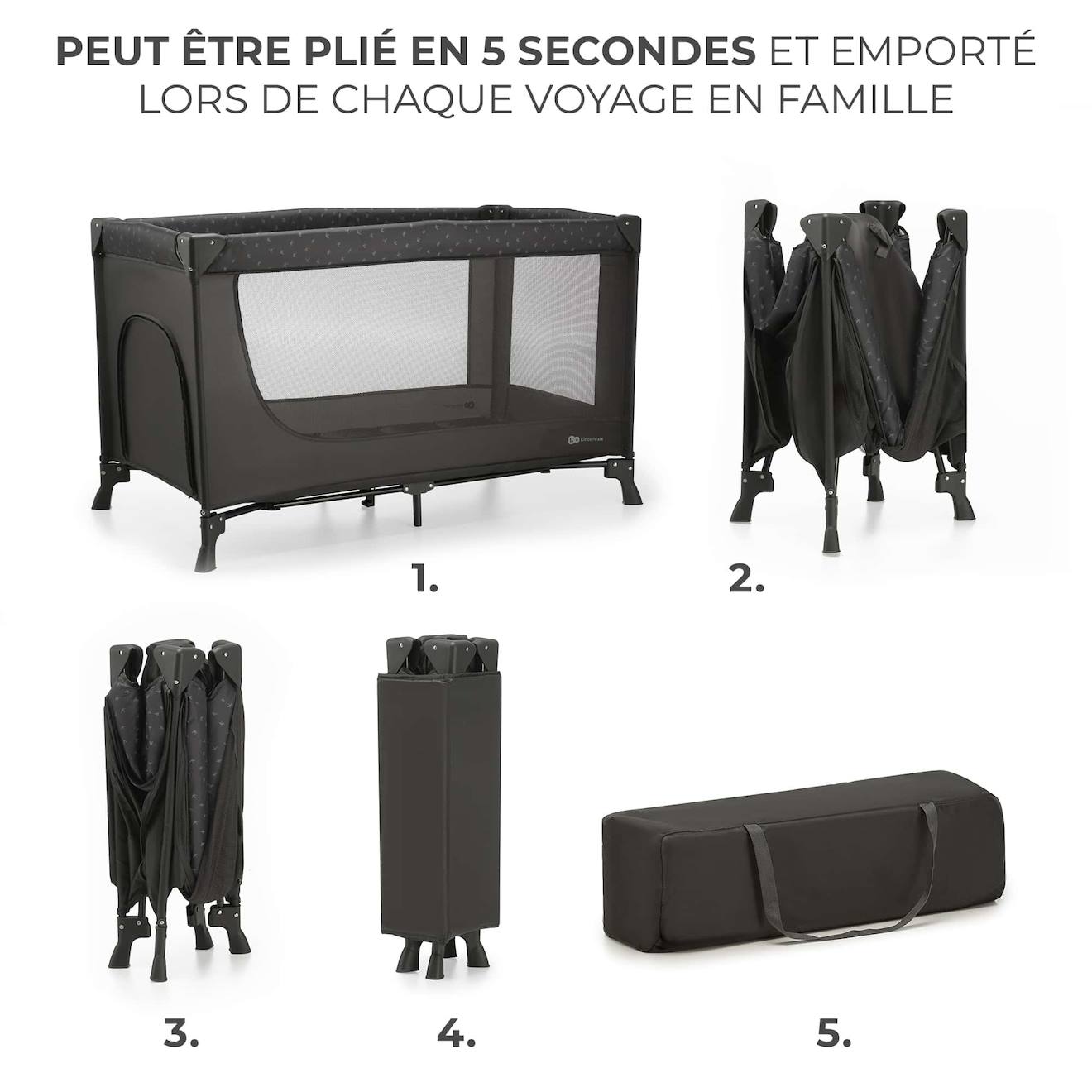 Lit Parapluie Pliant Pour Bebe Lit De Voyage Et Parc Black (Kinderkraft) - Image 2