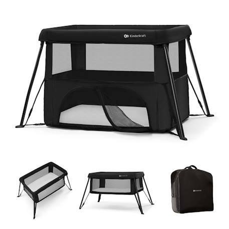 Kinderkraft - Lit Parapluie Kinderkraft Cami 3 En 1 Compact Et Léger Avec Sommier Réglable, Parc Enfant Et Sac À Dos Voyage Black
