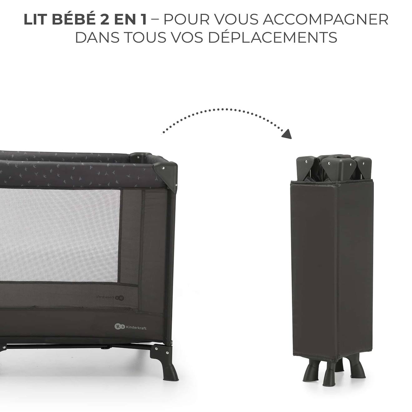 Lit Parapluie Pliant Pour Bebe Lit De Voyage Et Parc Black (Kinderkraft) - Image 1