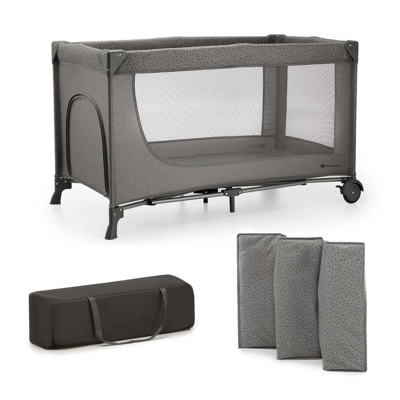 Lit Parapluie Joy 2 2 En 1 Avec Sortie Latérale Zippée, Pliage Compact En 5 Secondes Et Sac De Transport Dark Grey