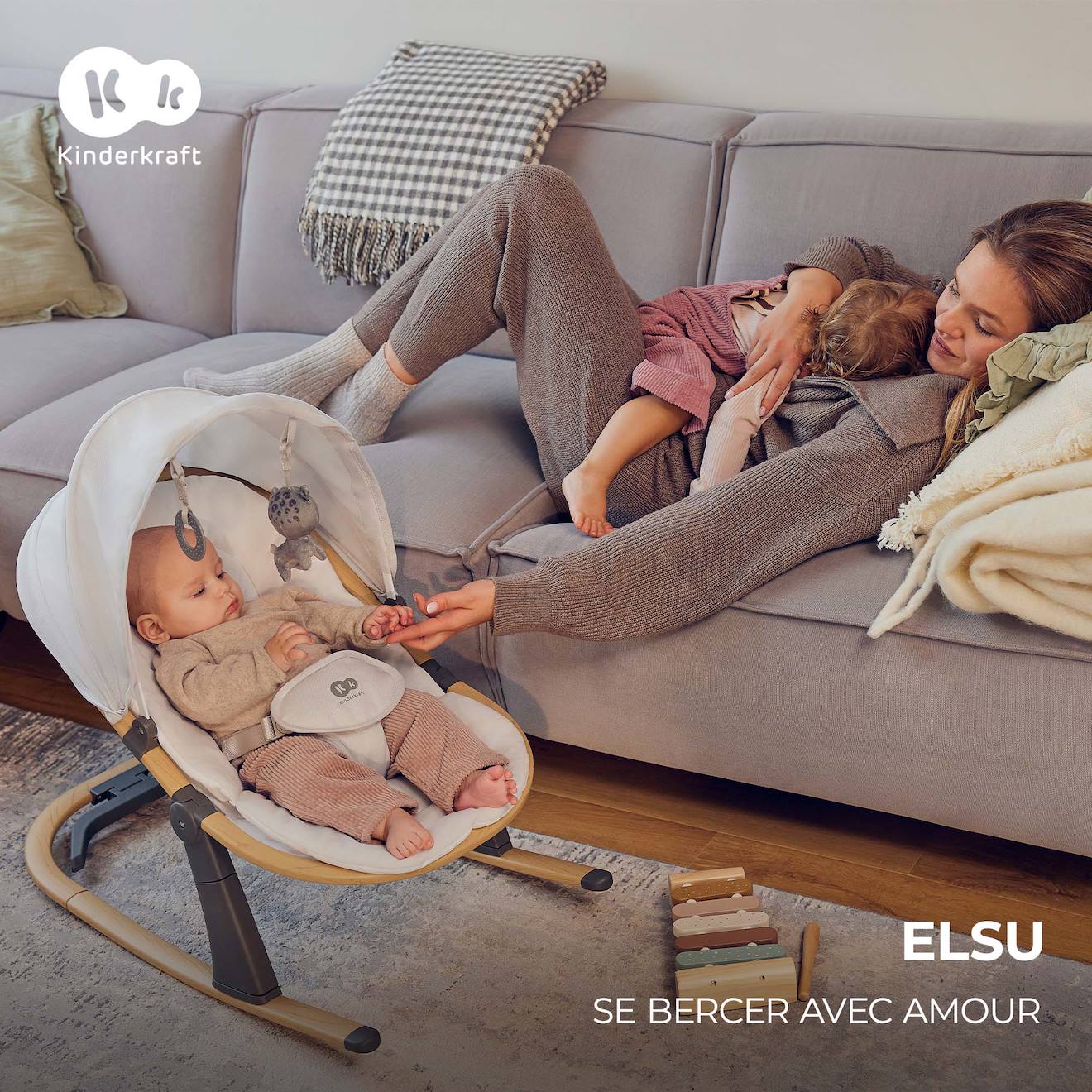 Transat Et Berceau Bébé 2 En 1 Dossier Réglable Et Léger Grey (Kinderkraft) - Image 1