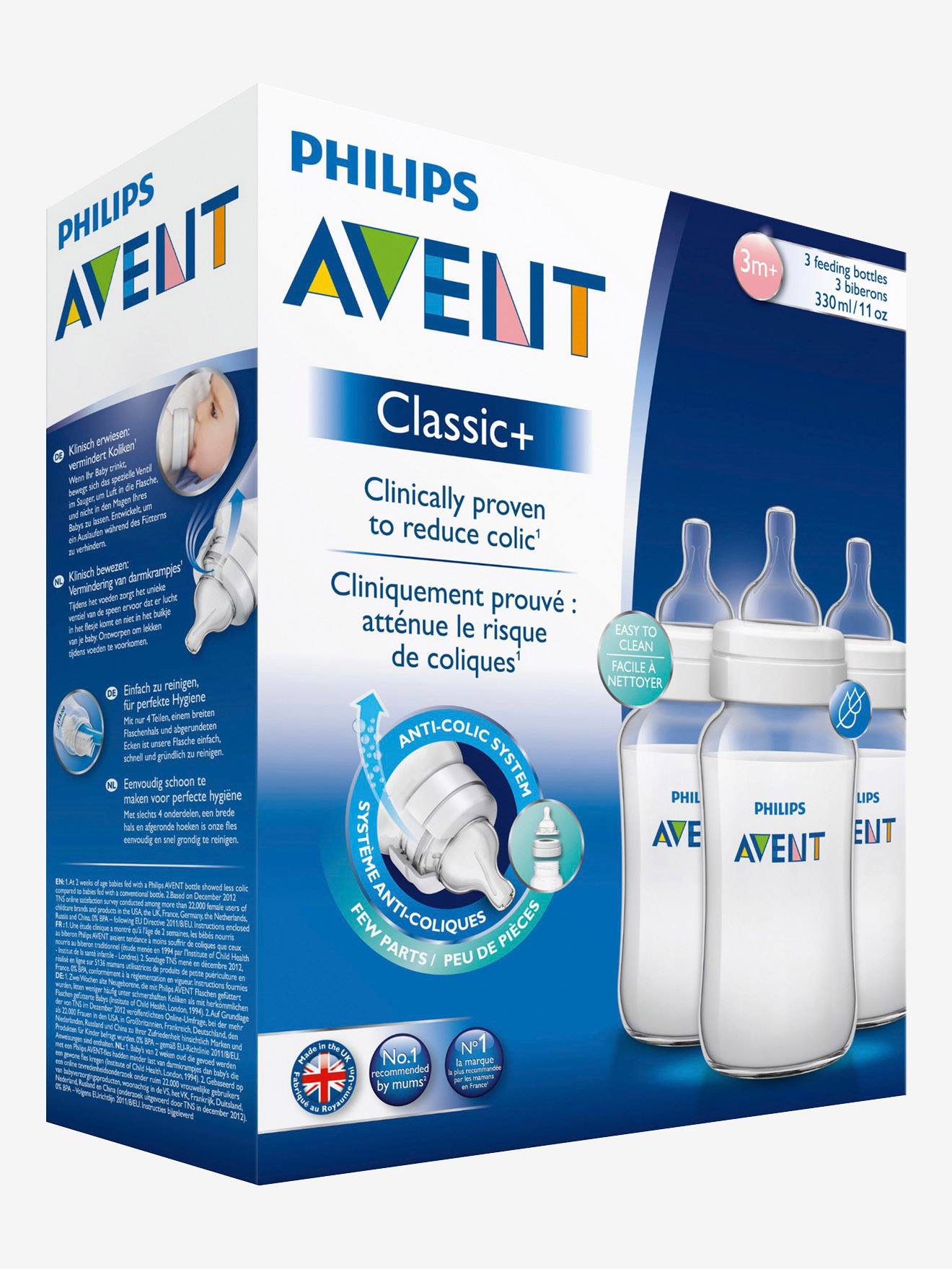 Lot de 3 biberons 330 ml Philips AVENT Anti-colic transparent