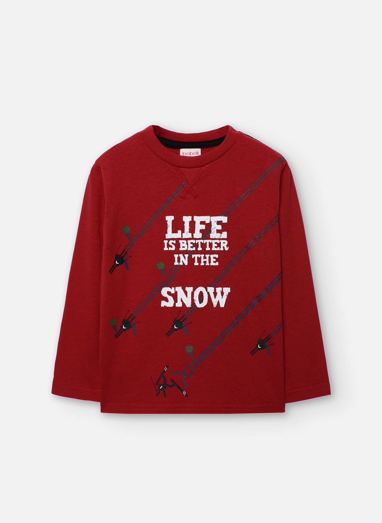 T-shirt Garçon En Coton Ski Grenat