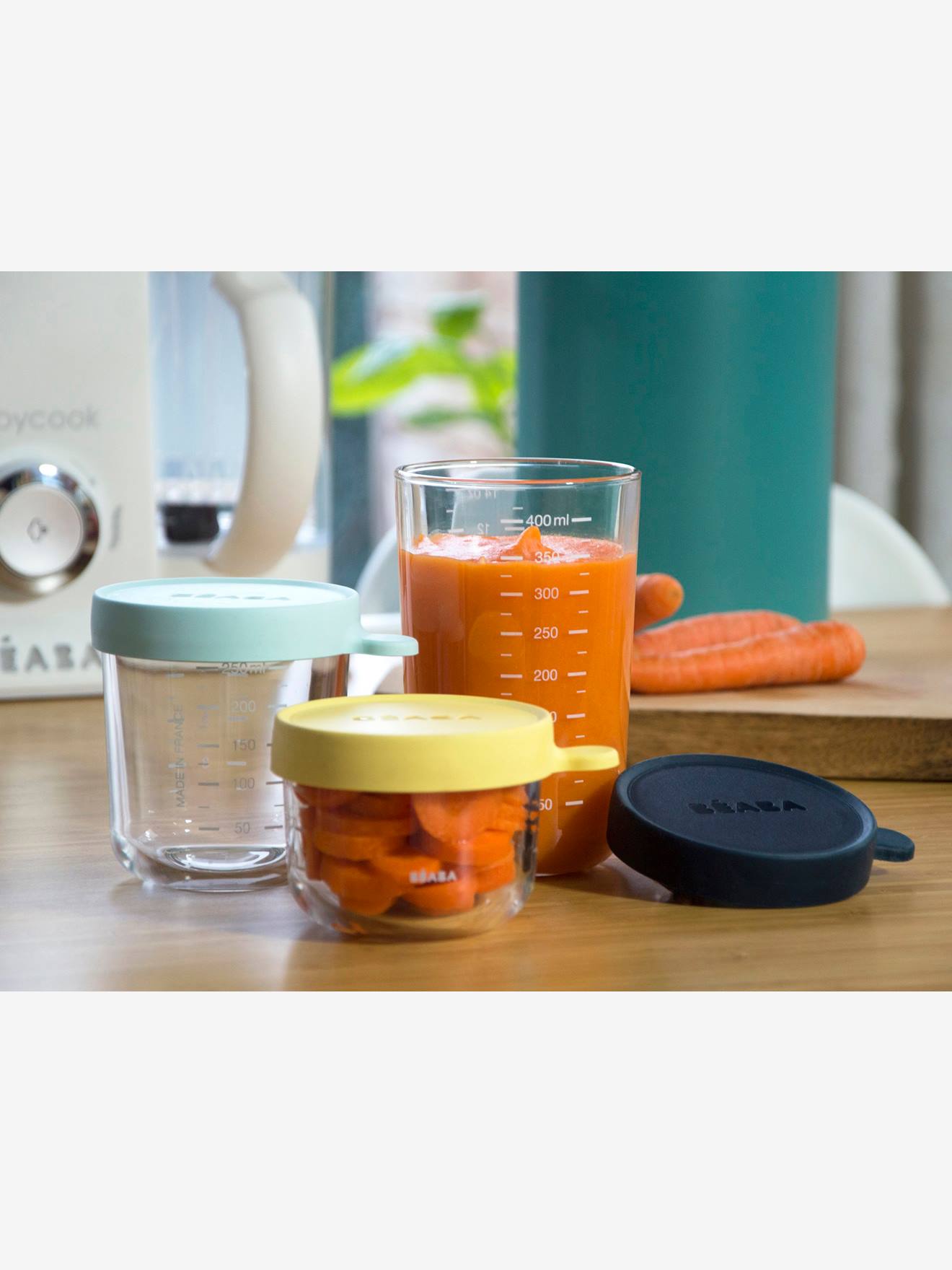 Coffret 3 Portions En Verre Beaba Yellow Light Blue Dark Blue Beaba