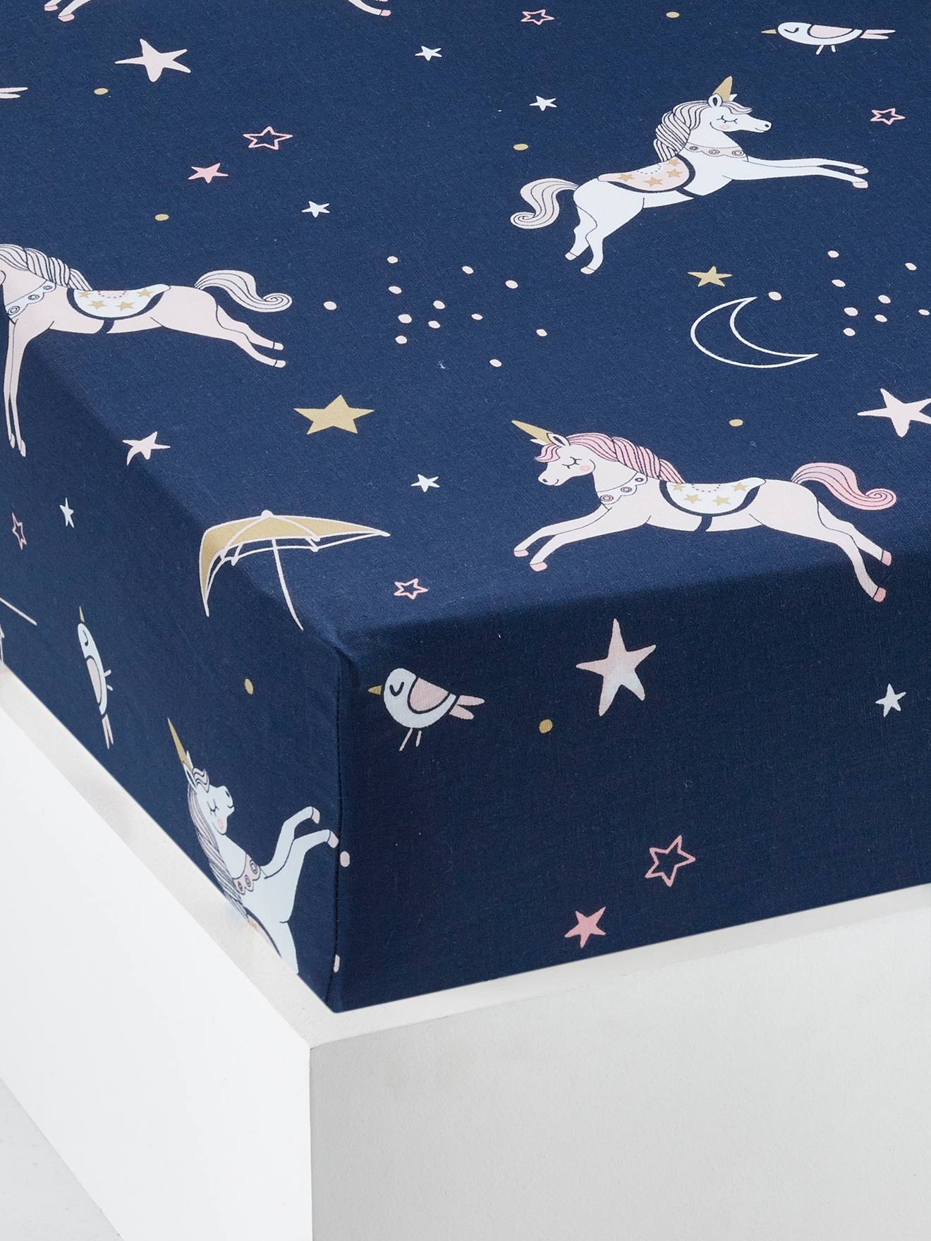 Drap-housse enfant MAGIC CIRCUS Oeko-Tex® marine foncé imprimé