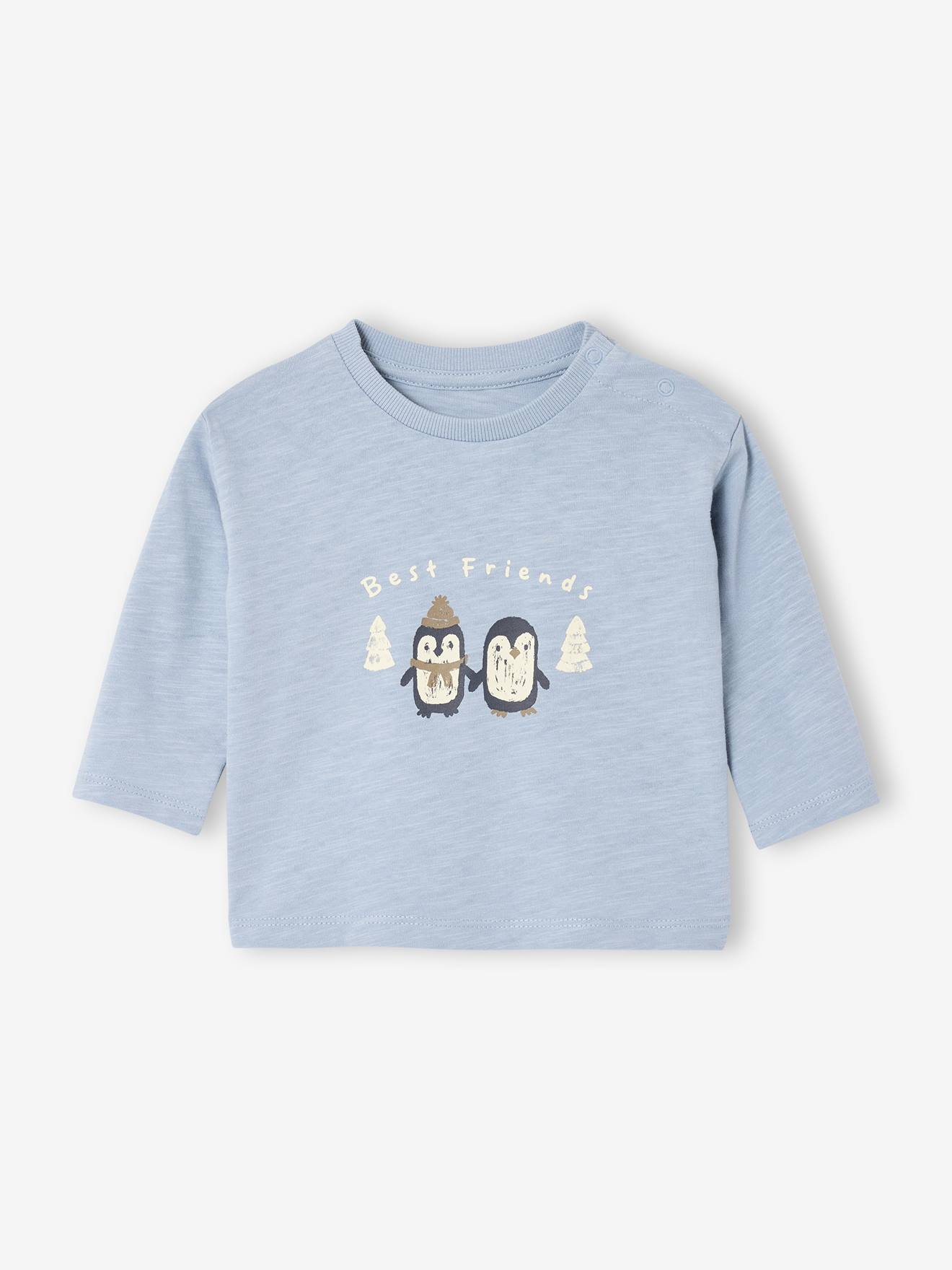 T-shirt bébé manches longues imprimé pingouin bleu glacier