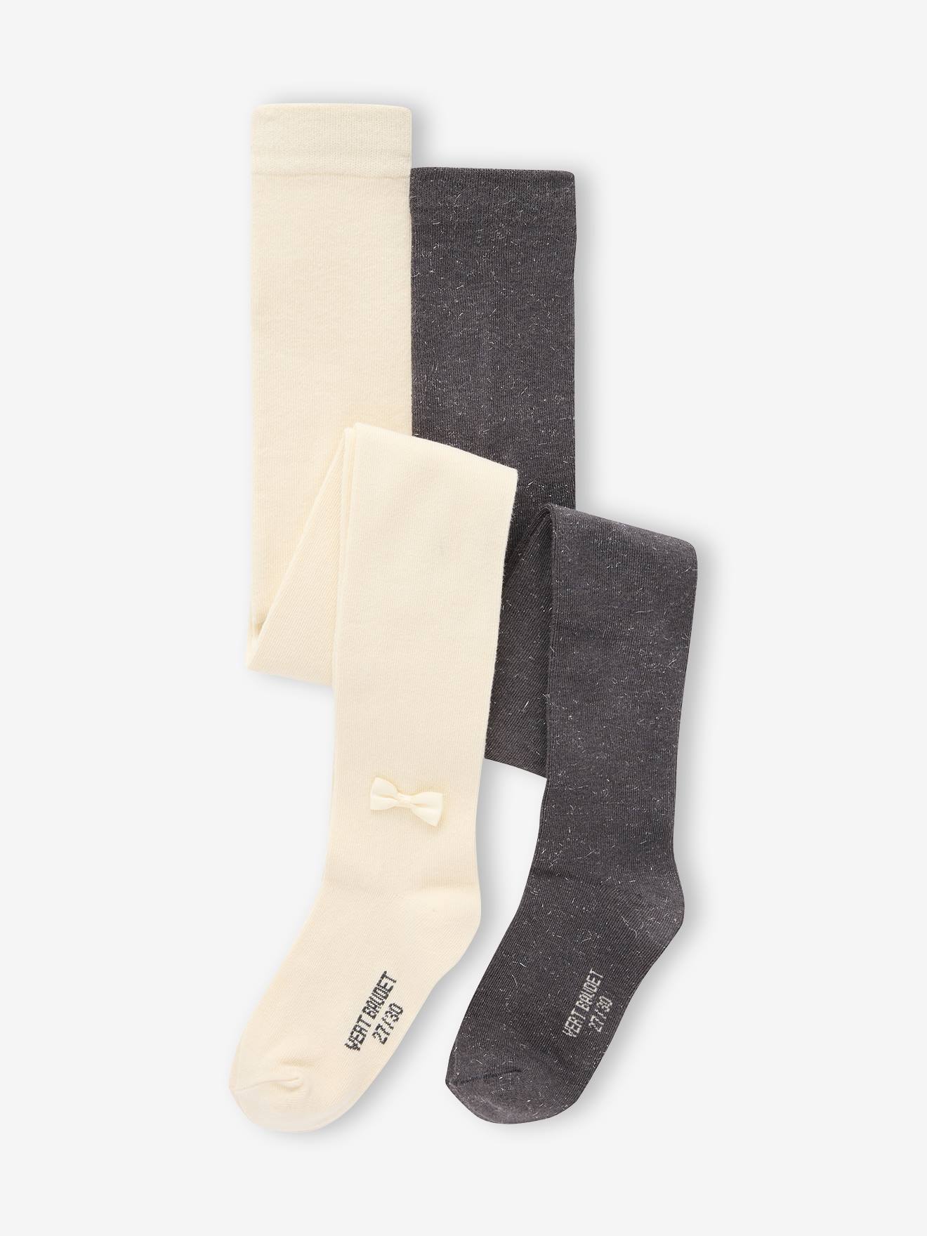 Lot de 2 paires de collants fille spécial fêtes écru + noir
