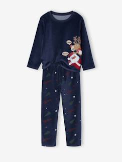 Pyjama velours Noël garçon haut imprimé bas rayé  - vertbaudet enfant