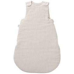 -Gigoteuse ouatinée en gaze de coton beige rayé galet (0-6 mois)