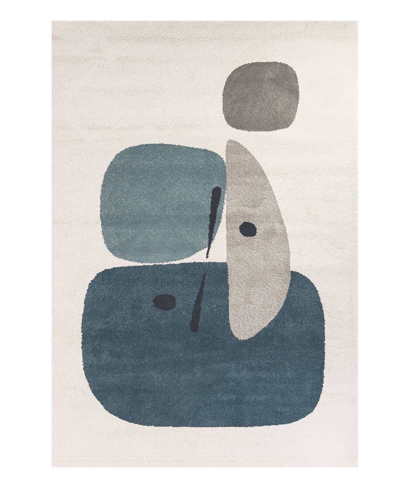 Tapis Géométrique Hommage À Joan Miró Collage Bleu