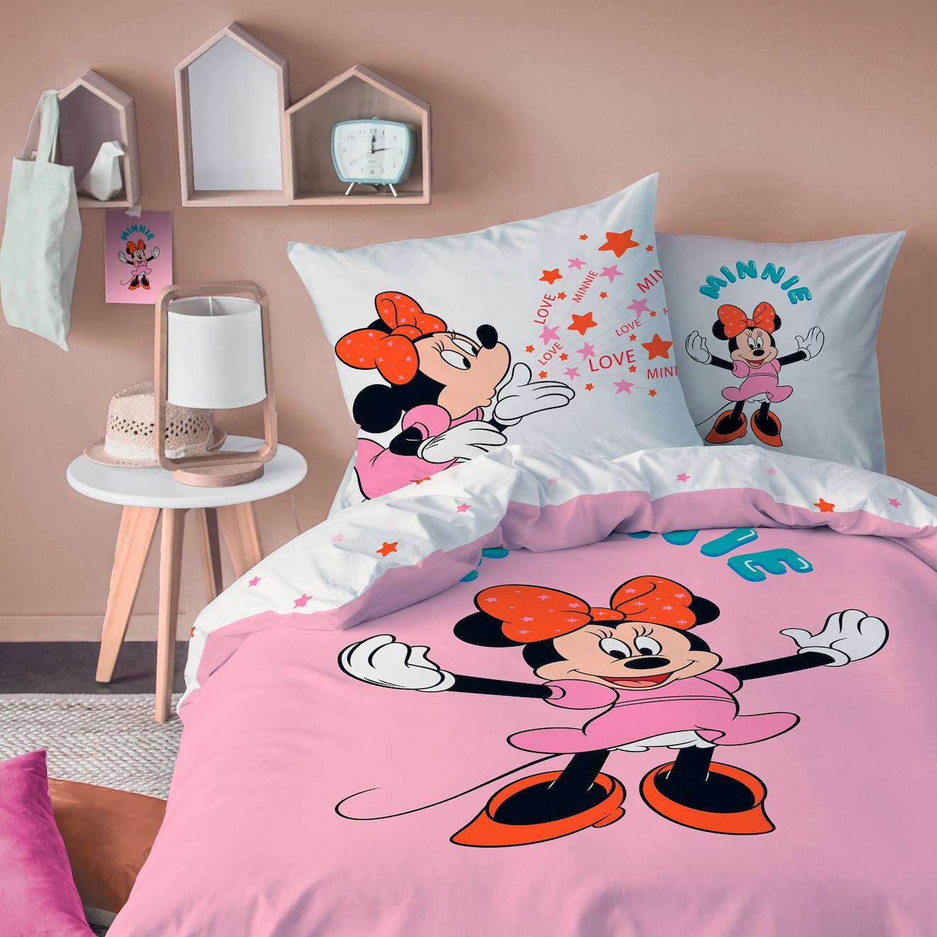 Parure De Lit Imprimée 100% Coton, Disney Home Minnie Happy Rose