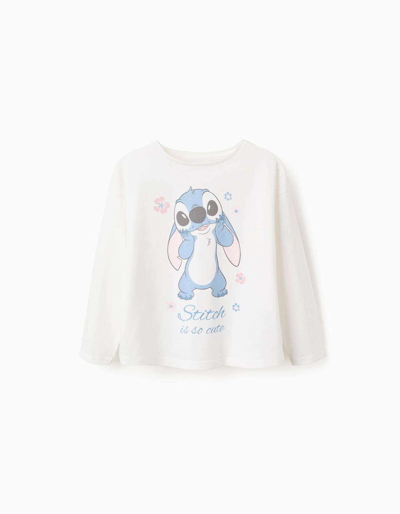 T-shirt À Manches Longues Imprimé Stitch Beige Clair