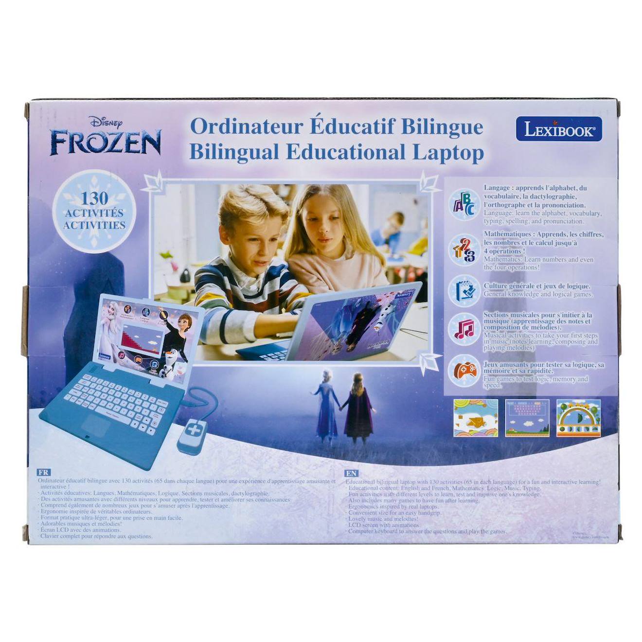 Ordinateur Portable Éducatif Bilingue Enfant – Écran Couleur, 62 Activités (Alphabet, Maths, Jeux), Souris Filaire – Cadeau Idéal Pour Filles Et Garçons De 5 Ans