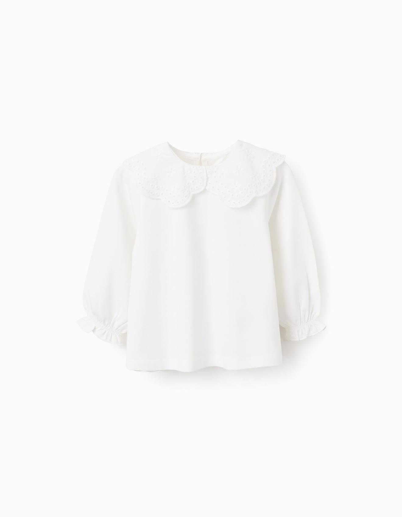 T-shirt Avec Col En Broderie Anglaise Blanc