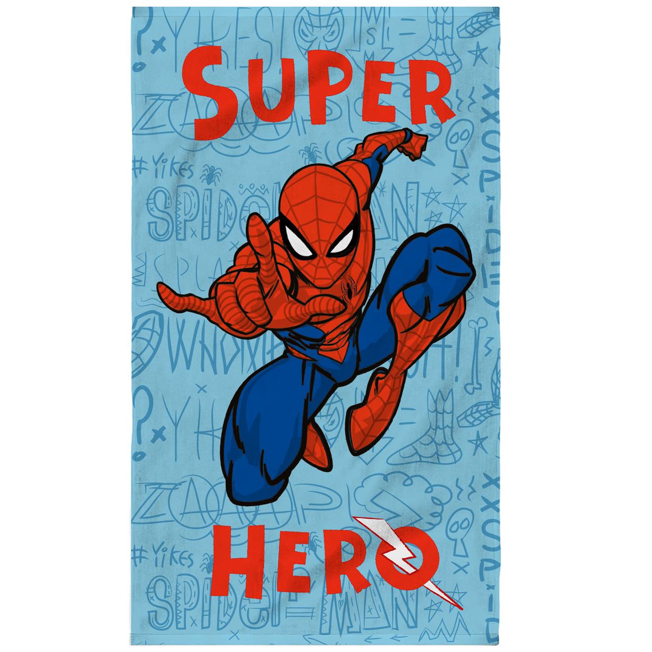 Serviette De Bain Et De Plage Imprimée 100% Coton, Spiderman Home Sketches Bleu/rouge