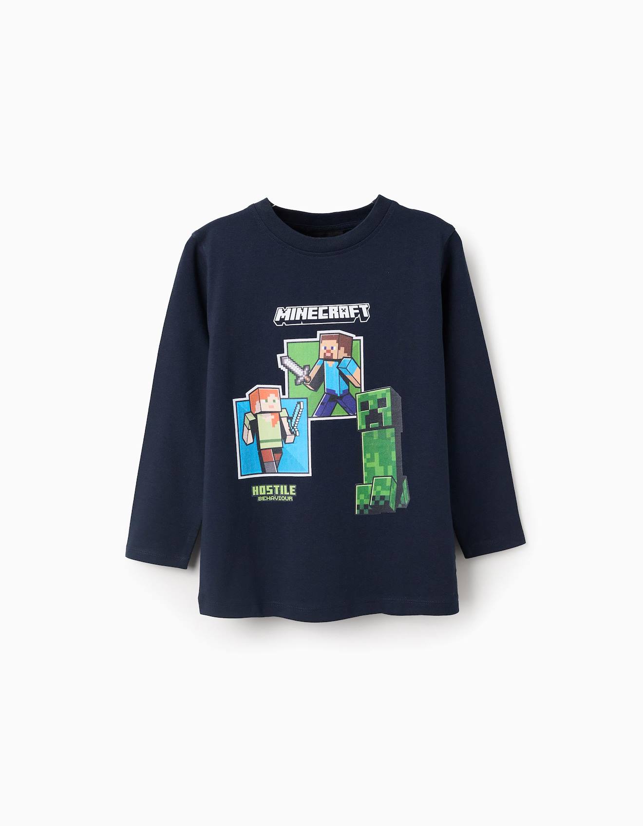 T-shirt À Manches Longues Minecraft Bleu Foncé