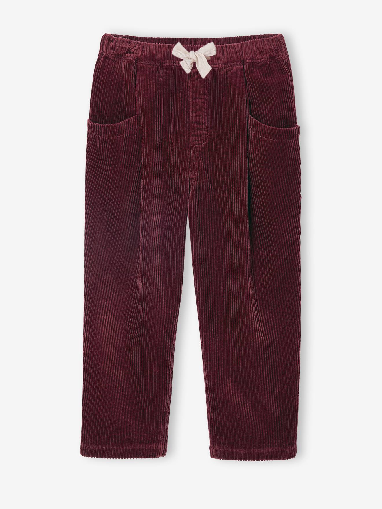 Pantalon fille velours forme loose bordeaux